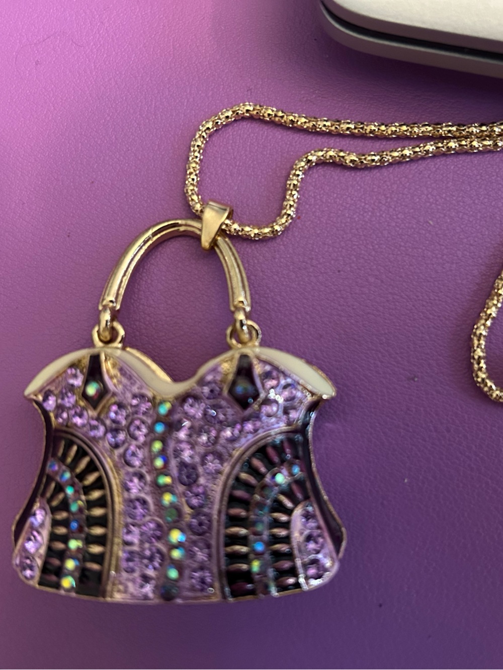 Private Label Gold-Tone Purple Crystal Corset Pendant Necklace. 20